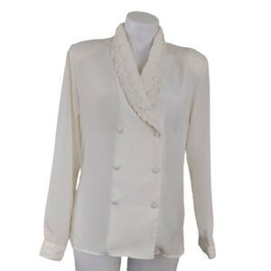 Vintage 1990s The Limited Double Breasted Crochaed Lace Collar Blouse, Cream, S